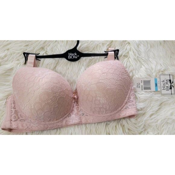 Black Bow Sz 38C Soft Pink Underwire Lightly Padded Lace Bra New - Picture 2 of 8